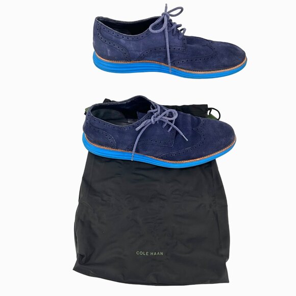 COLE HAAN BLUE SUEDE LUNAGRAND LUNARLON WINGTIP OXFORD LOAFER  w/ BAG main image 6